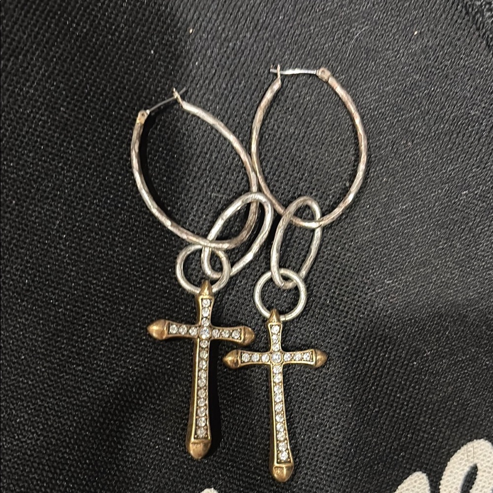Lucky Brand Gold and Silver Cross Earrings